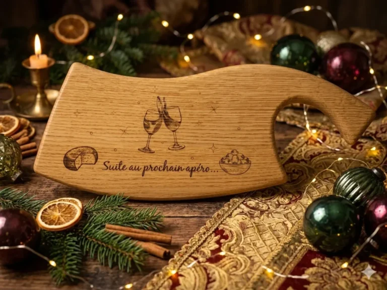 cadeau entreprise CE personnalise artisanal bois massif verso seve et copeaux 1024x768 1 Sève et Copeaux - Planche à découper en chêne "Le Petit Hachoir"