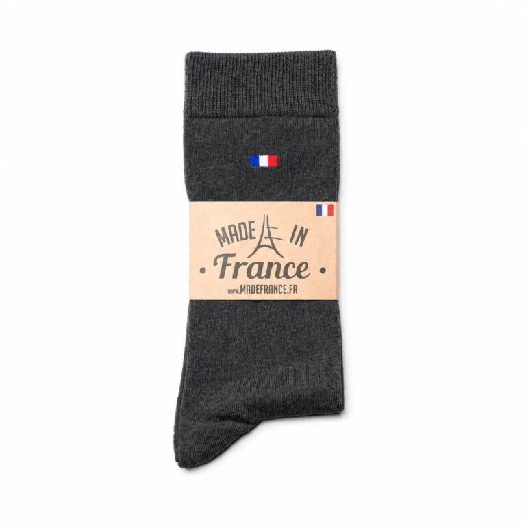 PALÂBA - Chaussette française homme anthracite – Drapeau tricolore – 43/46