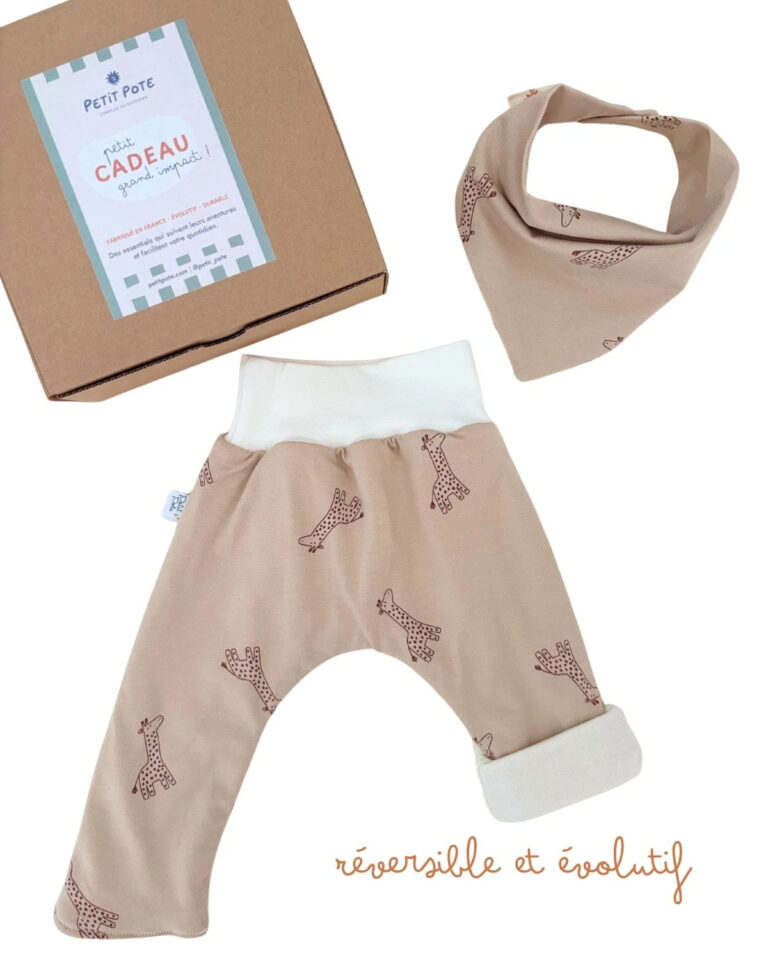 Petit Pote - Coffret naissance Sarouel + Bavoir – 0-3 mois / Rayé Terre et Mer