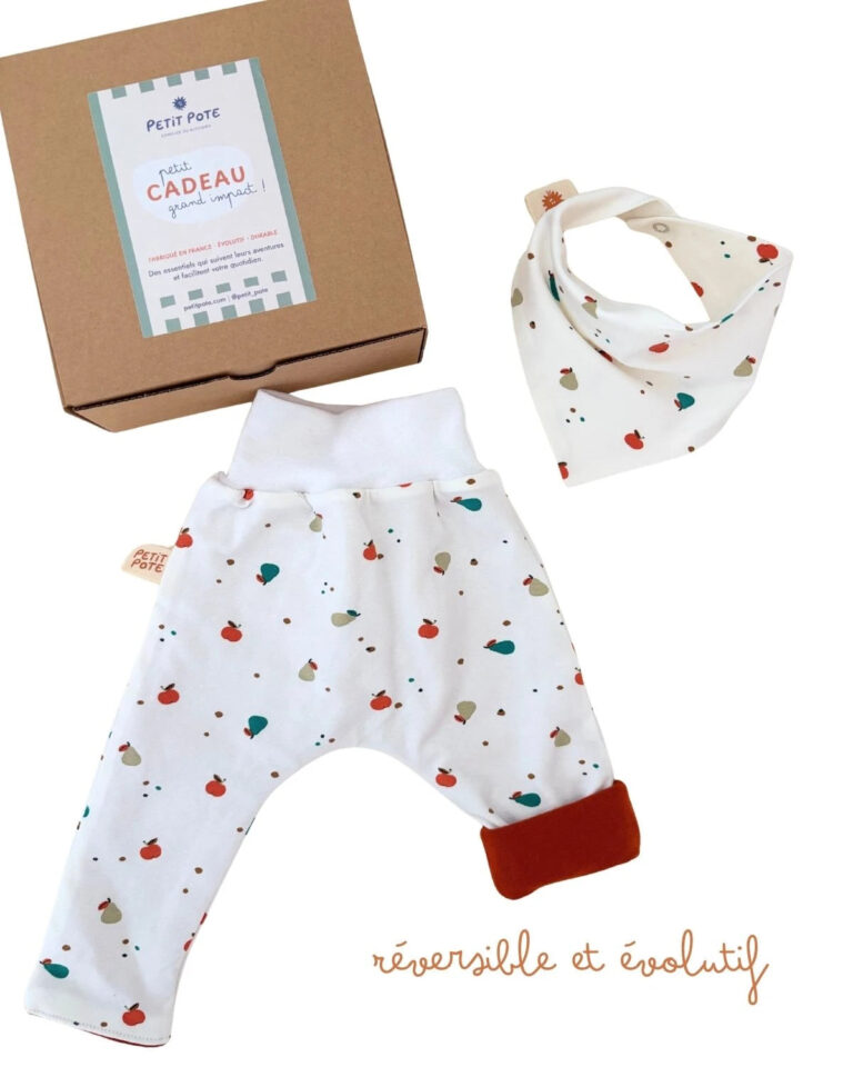 Petit Pote - Coffret naissance Sarouel + Bavoir – 0-3 mois / Rayé Terre et Mer