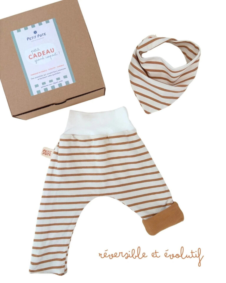 Petit Pote - Coffret naissance Sarouel + Bavoir – 0-3 mois / Rayé Terre et Mer