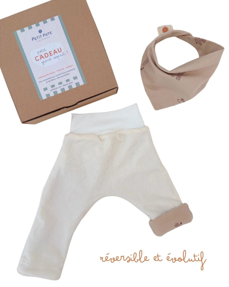 Petit Pote - Coffret naissance Sarouel + Bavoir – 0-3 mois / Rayé Terre et Mer