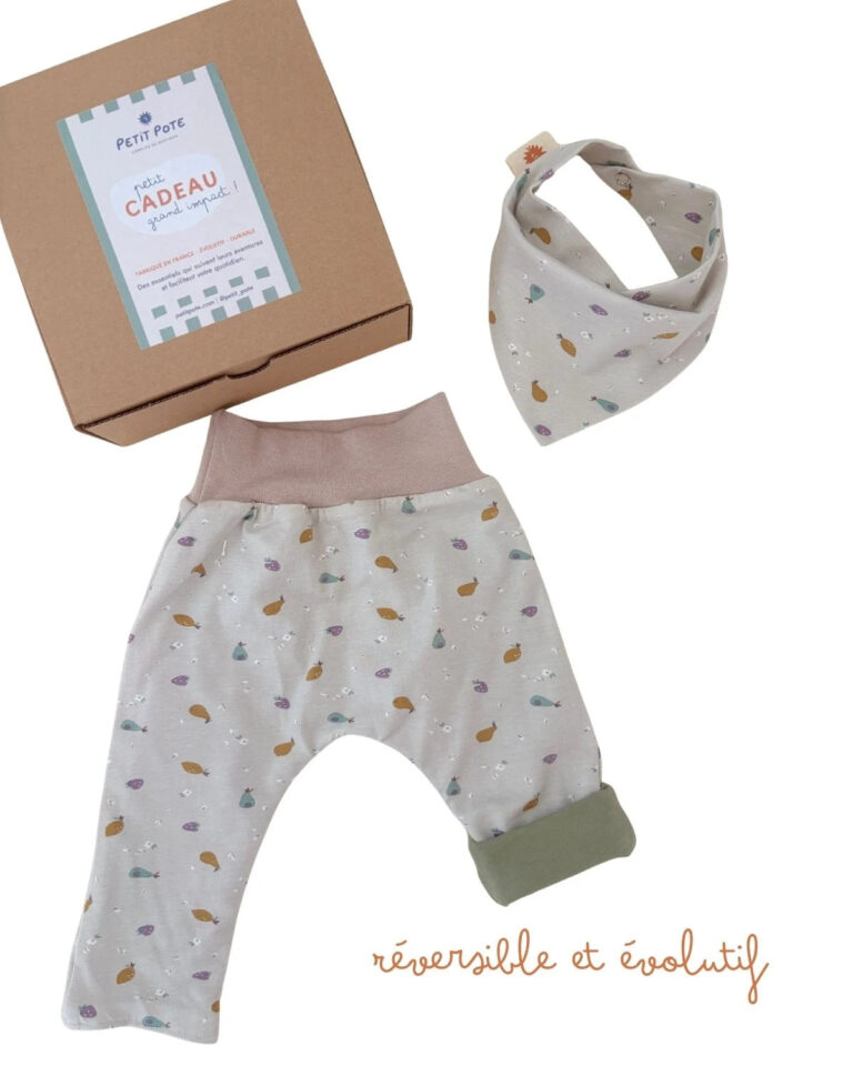 Petit Pote - Coffret naissance Sarouel + Bavoir – 0-3 mois / Rayé Terre et Mer