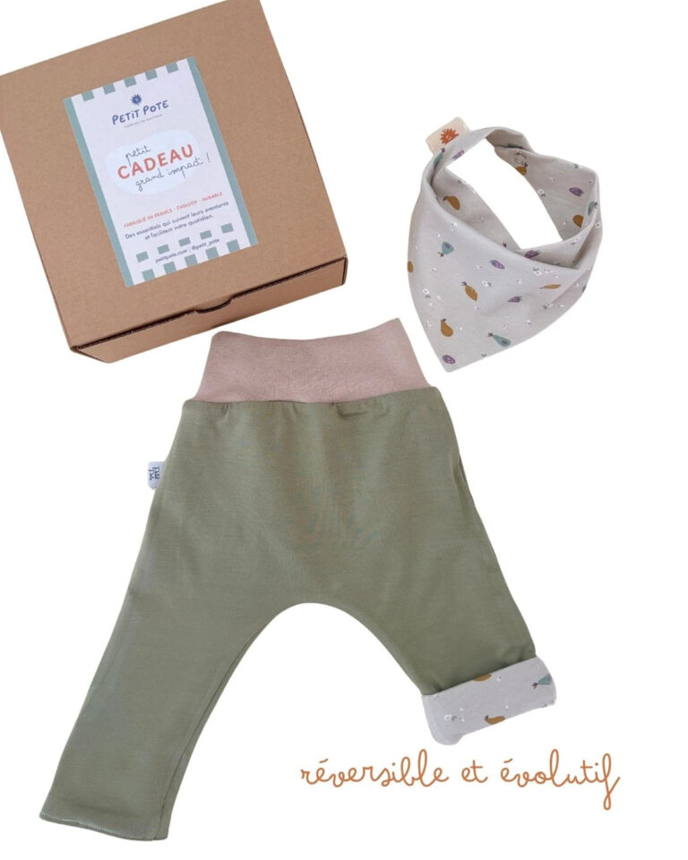 Petit Pote - Coffret naissance Sarouel + Bavoir – 0-3 mois / Rayé Terre et Mer