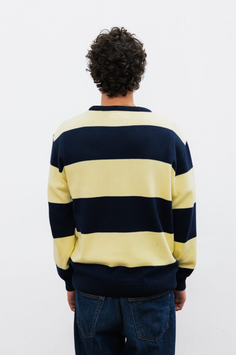 100% Coton Biologique - Col Rond BISCO Navy&Yellow Stripes – S