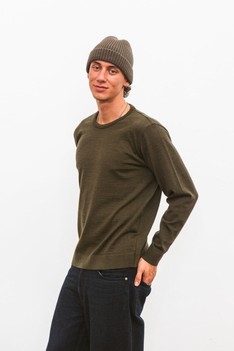 100% Laine Mérinos Extrafine - Col rond Fin MERET Kaki – XXL