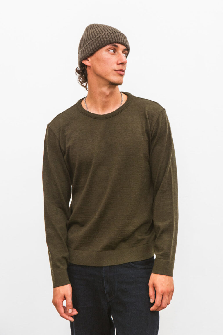 100% Laine Mérinos Extrafine - Col rond Fin MERET Kaki – XXL