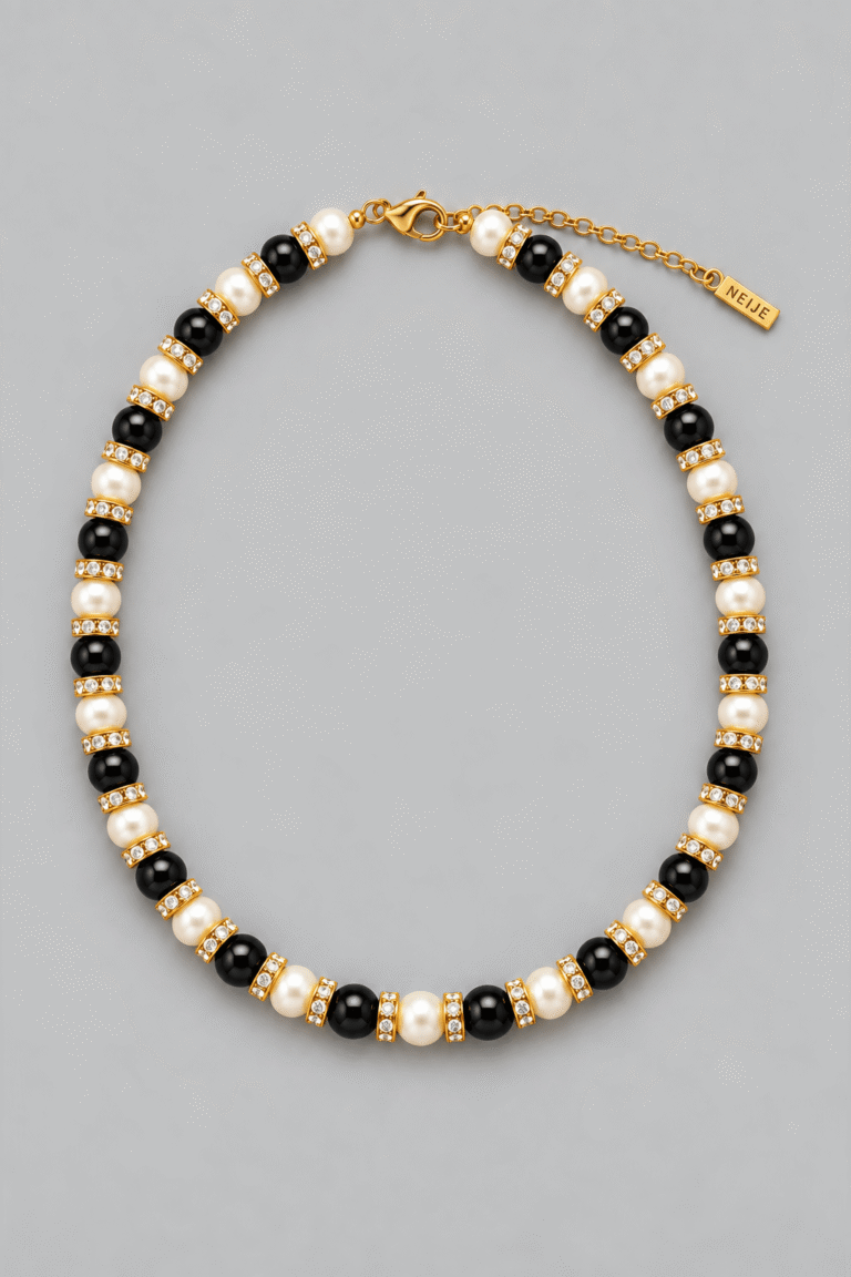 collier onyx bc863c8e 9880 4423 af87 e8d8405312f7 NEIJE - Collier Schachmatt Onyx et Perles de Culture – 50 cm + extension de 5 cm