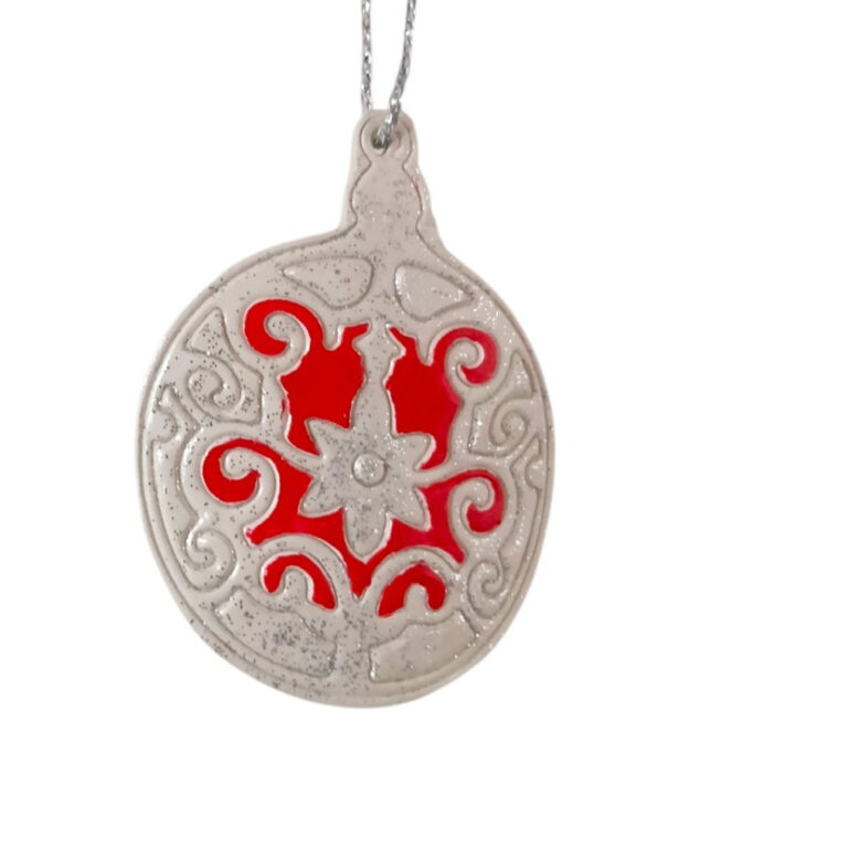 L’Atelier de Patricia - Décoration de Noël argile – Rouge et blanc paillettes