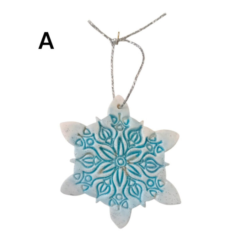 L’Atelier de Patricia - Décoration de Noël argile autodurcirante flocons de neige – Blanc et bleu