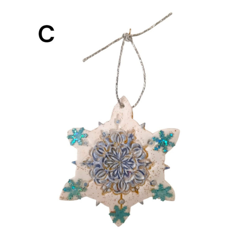 L’Atelier de Patricia - Décoration de Noël argile autodurcirante flocons de neige – Blanc et bleu
