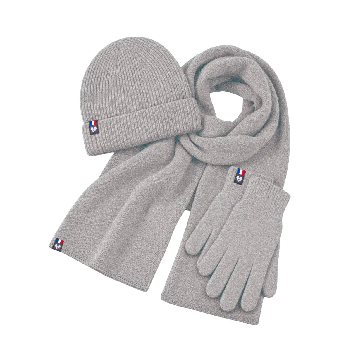 ensemble laine merinos bonnet echarpe gants gris gavarnie a plat palaba PALÂBA - Ensemble pure laine mérinos femme : bonnet