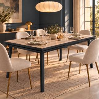 Mon Petit Meuble Français - Table extensible ÉGÉE en chêne naturel – piétement noir mat