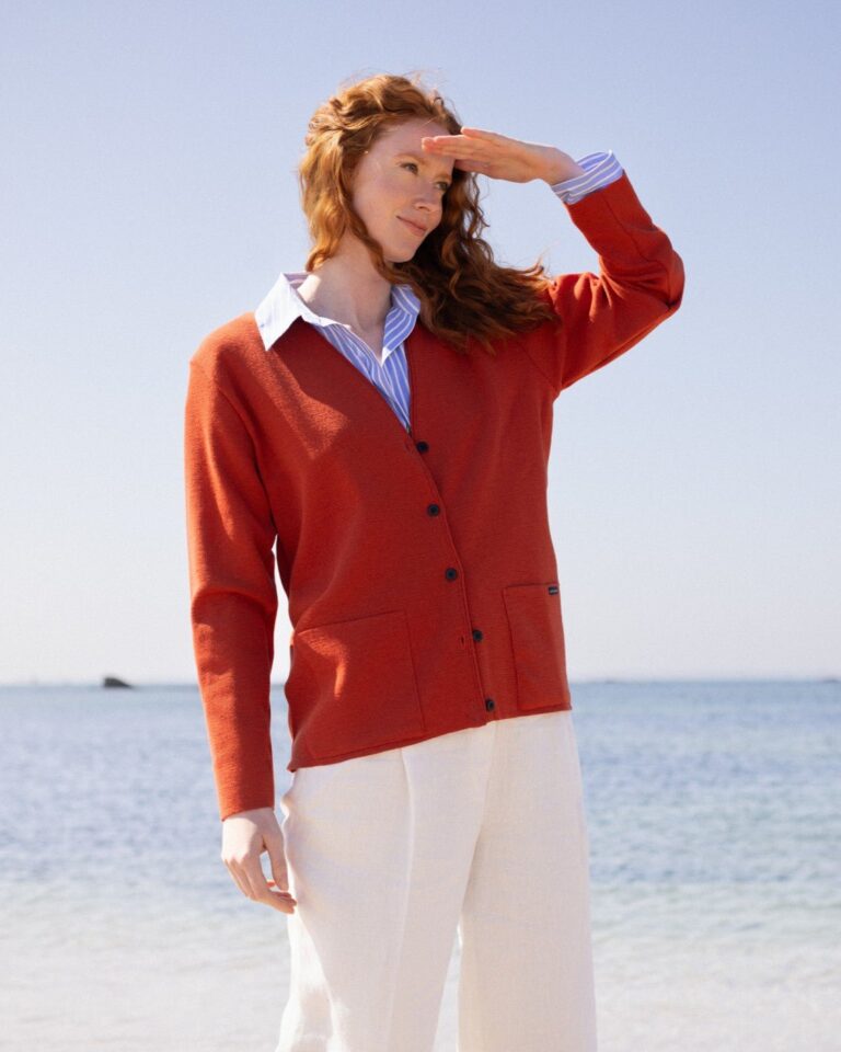 Baie des Caps - Gilet col V "Bernic" 100% laine vierge – Rouille / XS