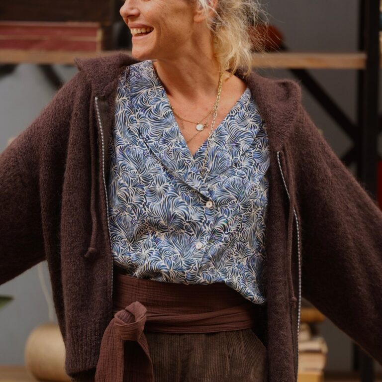 Quintessence - Gilet zippé à capuche Tulia — mohair chocolat – Taille unique