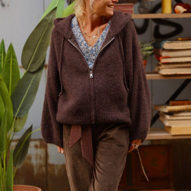 Quintessence - Gilet zippé à capuche Tulia — mohair chocolat – Taille unique