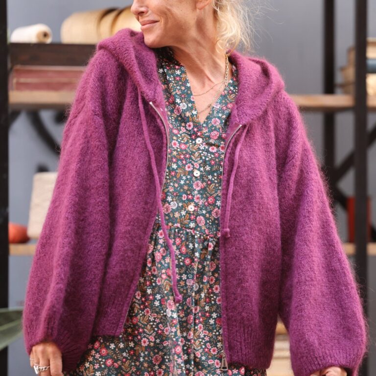 Quintessence - Gilet zippé à capuche Tulia — mohair lilas – Taille unique