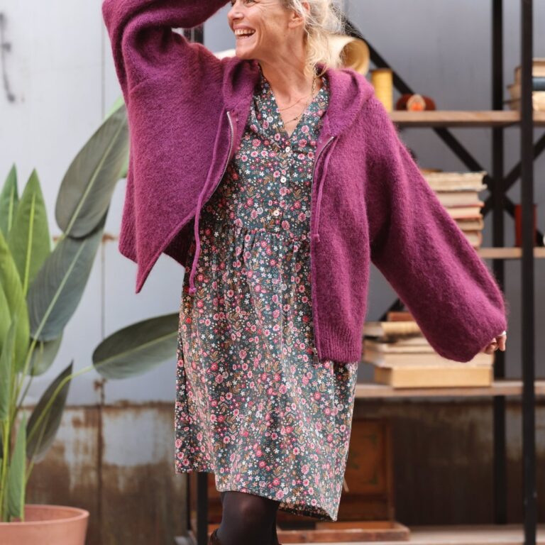 Quintessence - Gilet zippé à capuche Tulia — mohair lilas – Taille unique