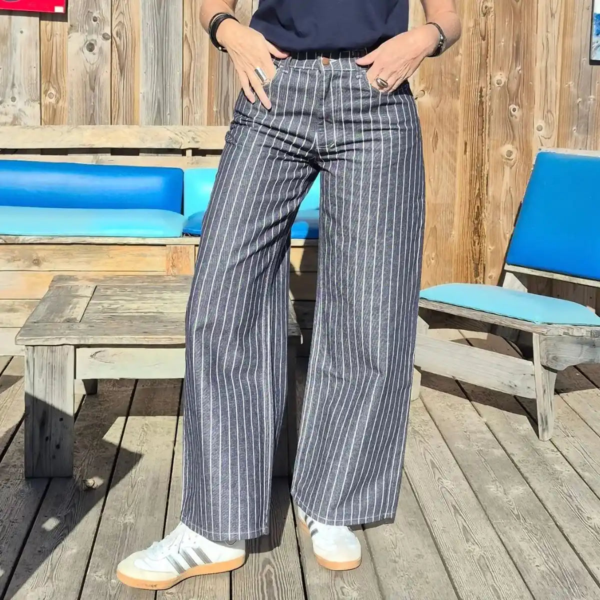 jean extra large femme raye palaba made in france 1 PALÂBA - Jean Extra large femme rayé – 44