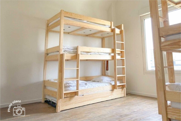 ABC MEUBLES - Lit superposé 4 places 80x200 en bois massif ABC