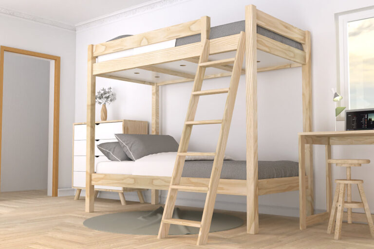 ABC MEUBLES - Lit superposé 2 places 80x190 échelle inclinée bois ABC