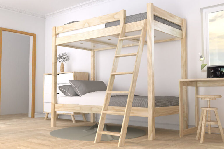 ABC MEUBLES - Lit superposé 2 places 80x200 échelle inclinée bois ABC