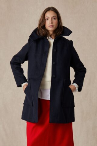 Manteau bleu marine 1976 en drap de laine pour femme par la marque Le Minor Le Minor - Manteau bleu marine 1976 en drap de laine pour femme
