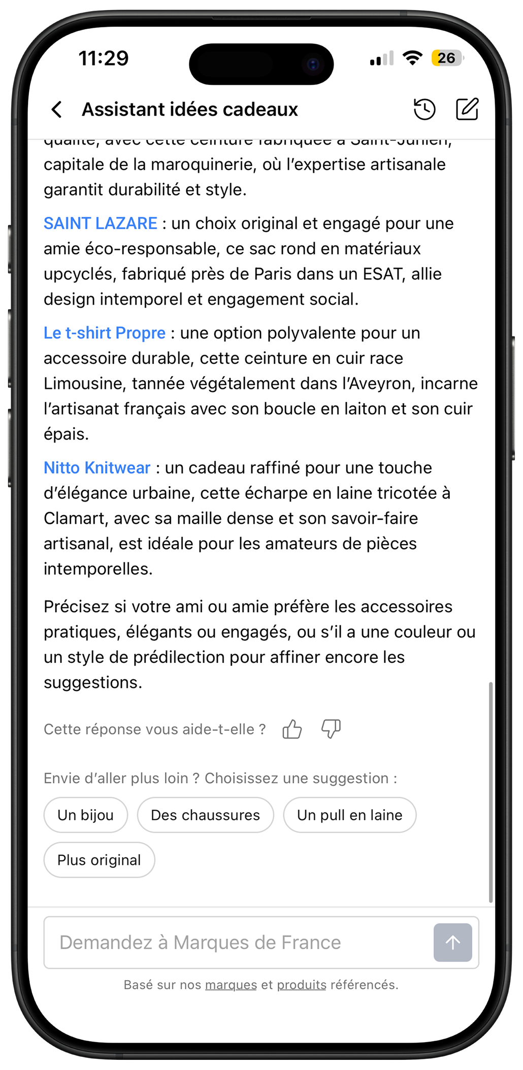 Marques de France - Assistant IA idées cadeaux