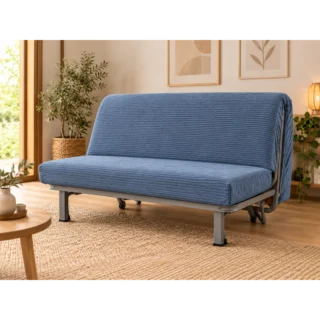 L&rsquo;Atelier de Morphée - Matelas BZ velours côtelé bleu – mousse HR 35 kg/m³