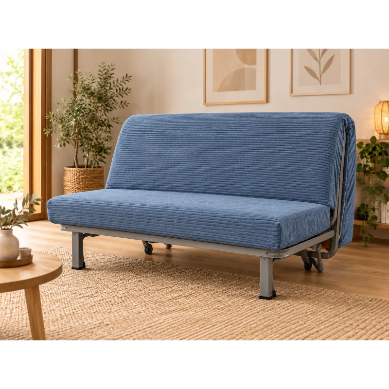 matelas bz velours cotele bleu Atelier Morphée - Matelas BZ velours côtelé bleu – mousse HR 35 kg/m³