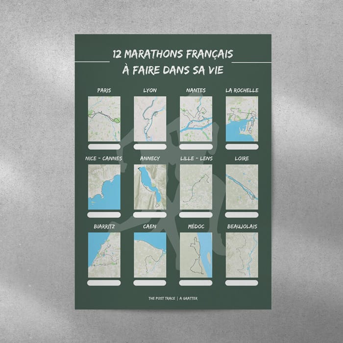 The Post Trace - Carte à Gratter 12 Marathons Français à faire dans sa vie
