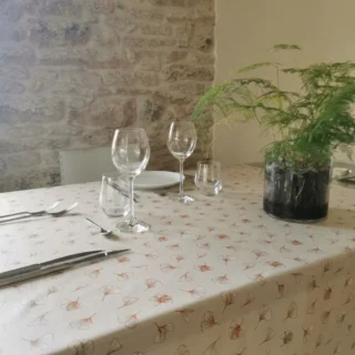 Nappe enduite Ginkgo Sable par la marque Fleur de Soleil Fleur de Soleil - Nappe enduite Ginkgo Sable