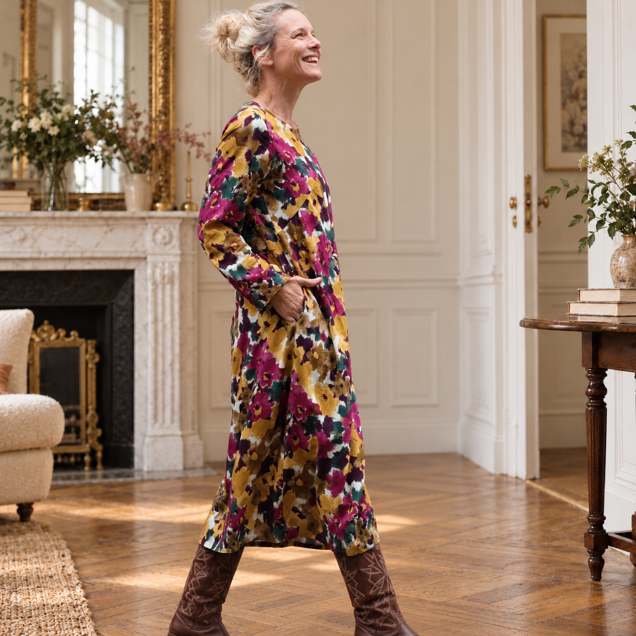 perrine brume grenat paris 01 Quintessence - Robe Perrine — Viscose imprimée Brume de grenat – XXL