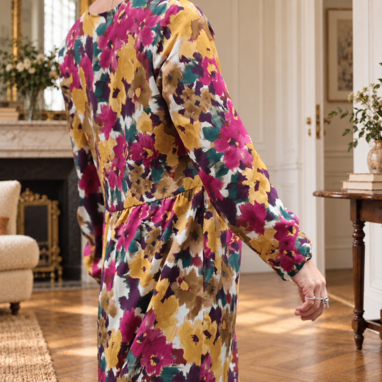 Quintessence - Robe Perrine — Viscose imprimée Brume de grenat – XXL