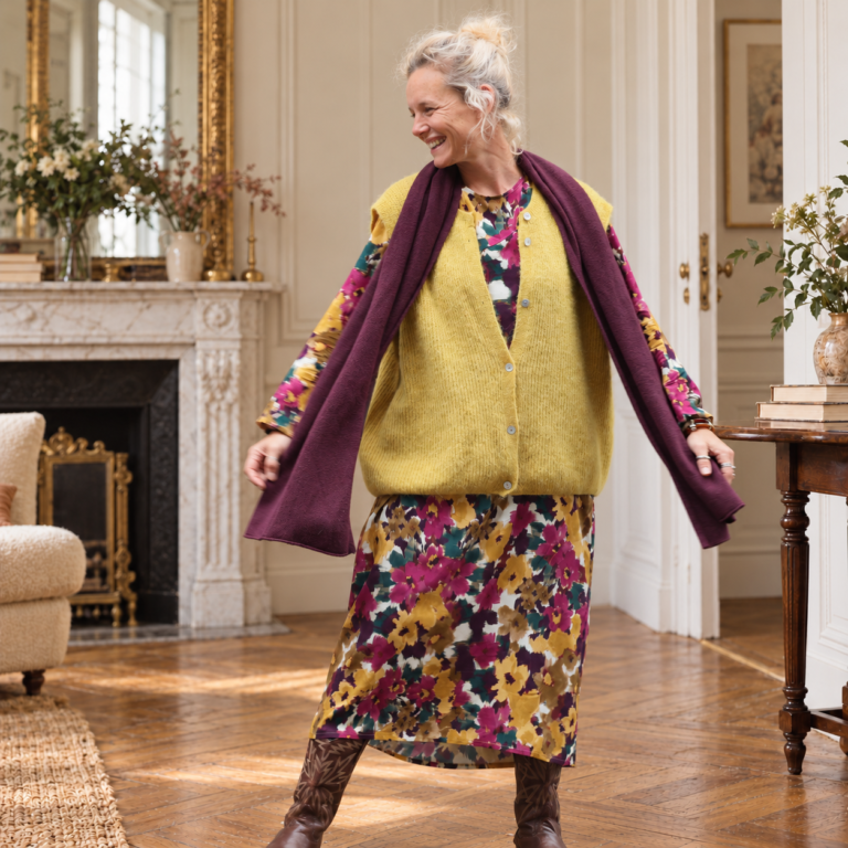 Quintessence - Robe Perrine — Viscose imprimée Brume de grenat – XXL