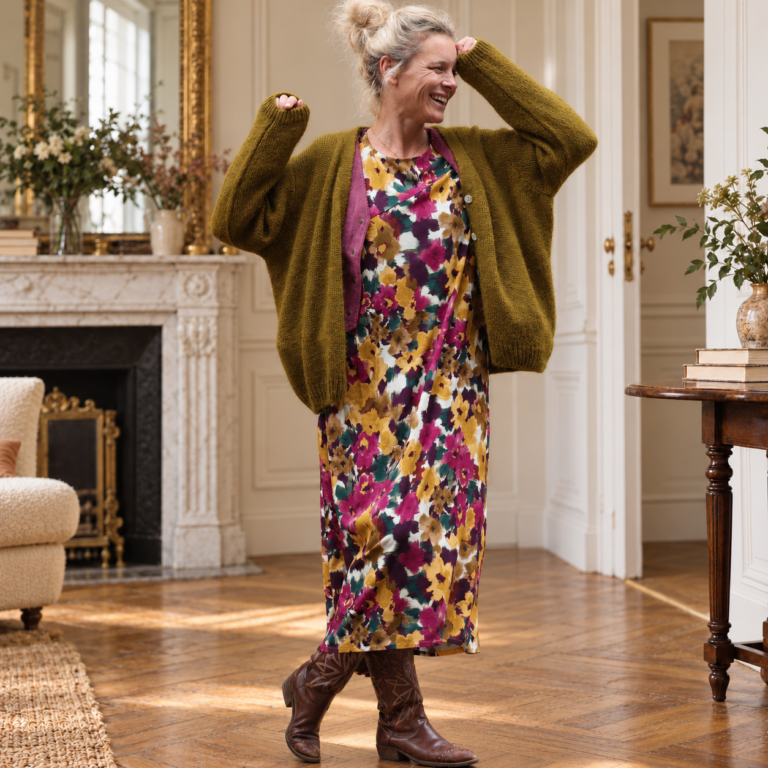 Quintessence - Robe Perrine — Viscose imprimée Brume de grenat – XXL