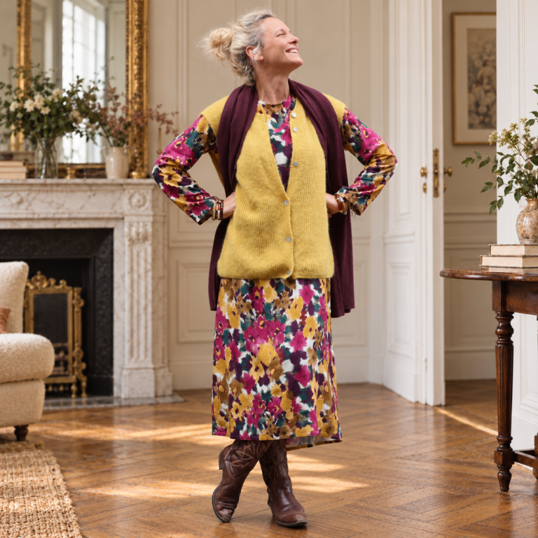 Quintessence - Robe Perrine — Viscose imprimée Brume de grenat – XXL