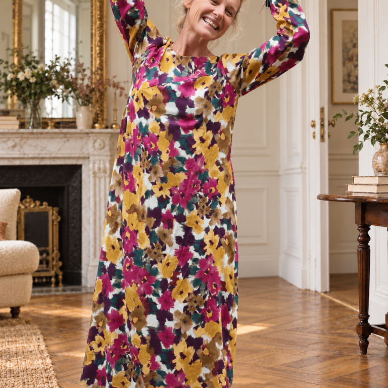 Quintessence - Robe Perrine — Viscose imprimée Brume de grenat – XXL