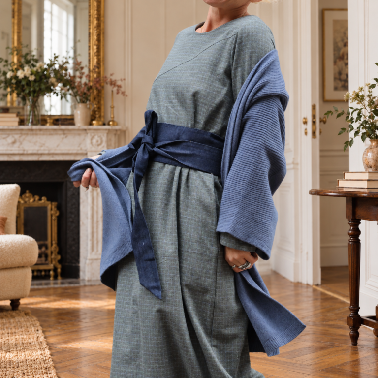 Quintessence - Robe Perrine — Flanelle de coton carreaux grisés – XXL