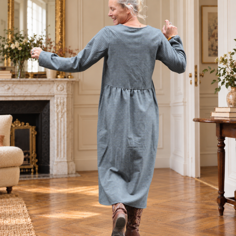 Quintessence - Robe Perrine — Flanelle de coton carreaux grisés – XXL