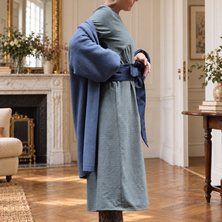 Quintessence - Robe Perrine — Flanelle de coton carreaux grisés – XXL