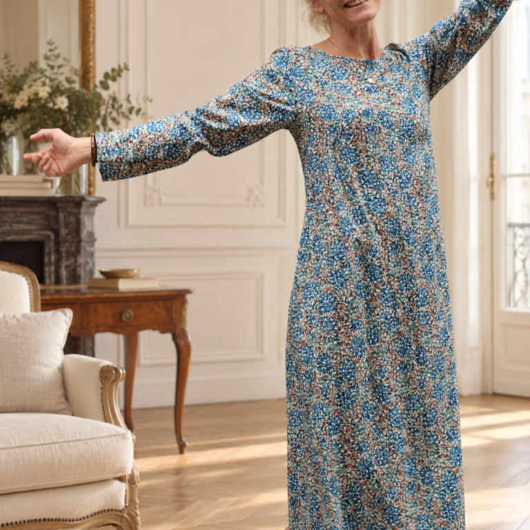 Quintessence - Robe Perrine — Viscose imprimée Esquisse azur – XXL
