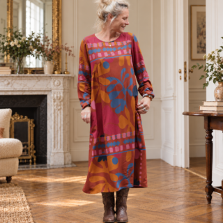 Quintessence - Robe Perrine — Viscose imprimée Graphique fauve