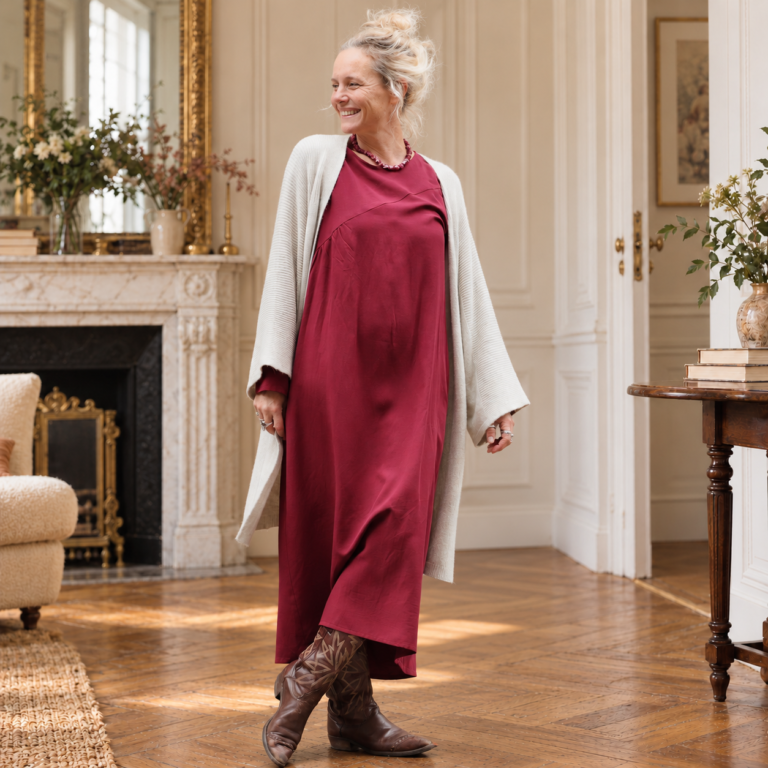 Quintessence - Robe Perrine — Viscose et lin lie de vin – XXL