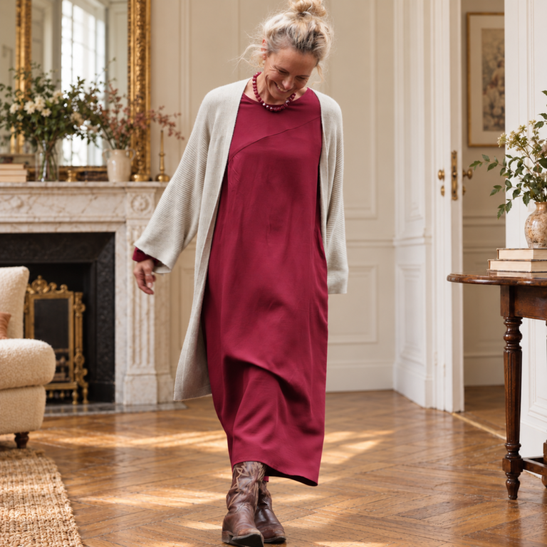 Quintessence - Robe Perrine — Viscose et lin lie de vin – XXL