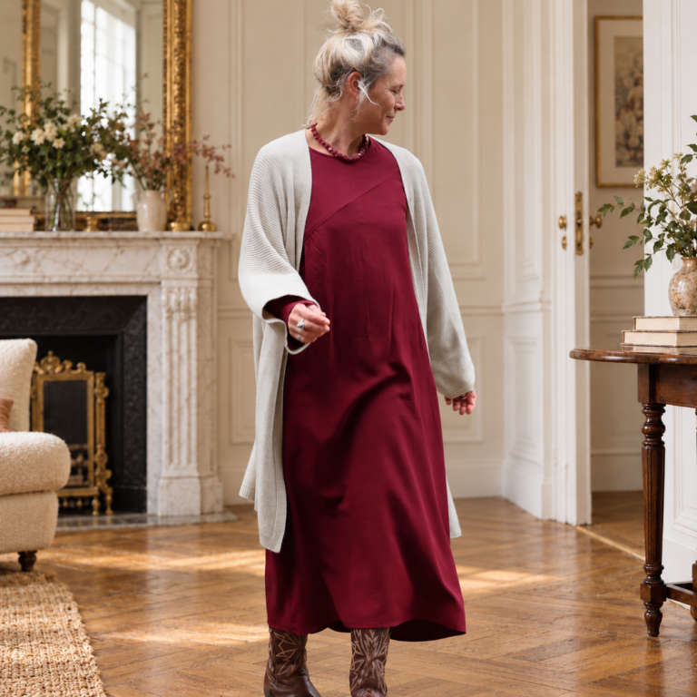 Quintessence - Robe Perrine — Viscose et lin lie de vin – XXL