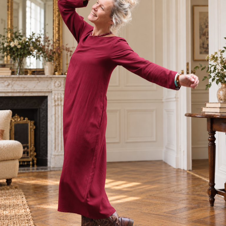 Quintessence - Robe Perrine — Viscose et lin lie de vin – XXL