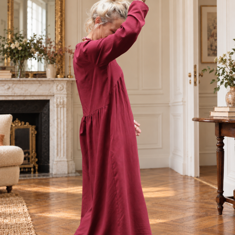 Quintessence - Robe Perrine — Viscose et lin lie de vin – XXL