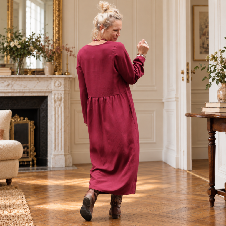Quintessence - Robe Perrine — Viscose et lin lie de vin – XXL