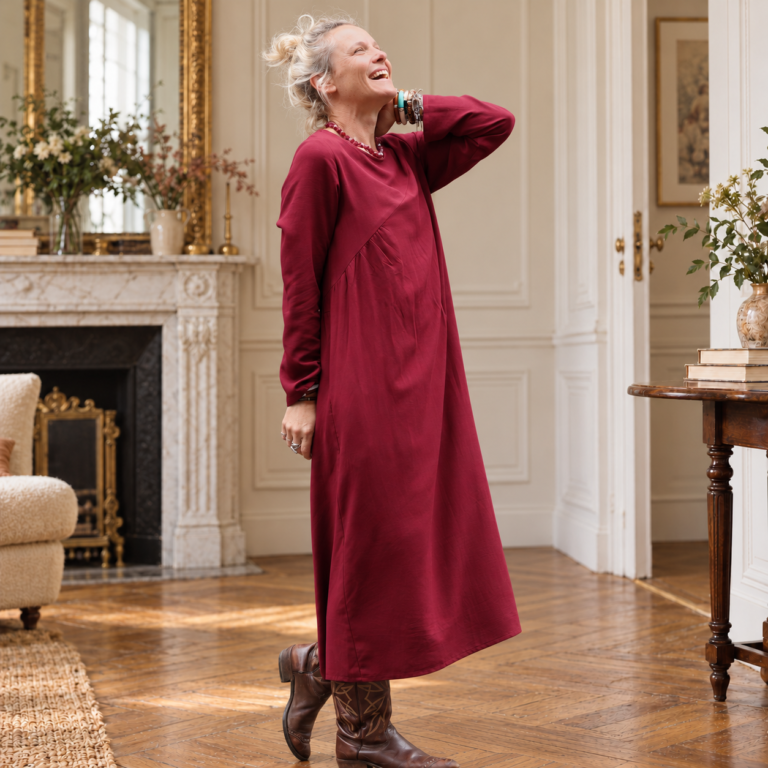 Quintessence - Robe Perrine — Viscose et lin lie de vin – XXL